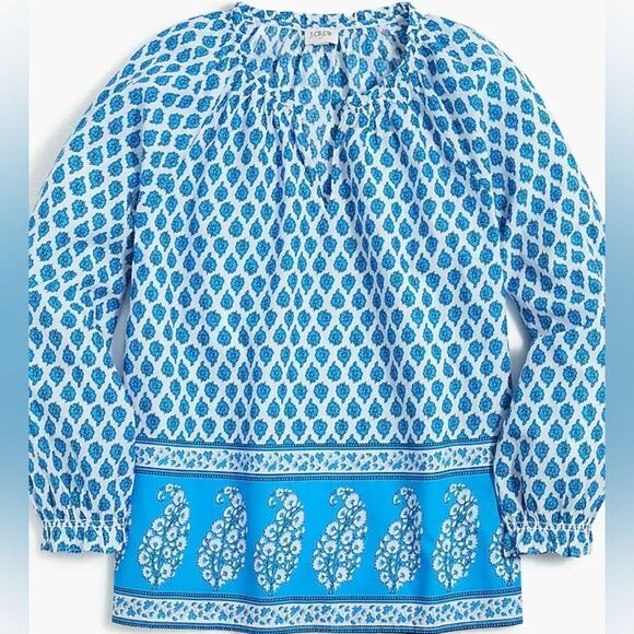 J. Crew Cotton Block Print Artist Blouse Top Size L - Picture 1 of 13